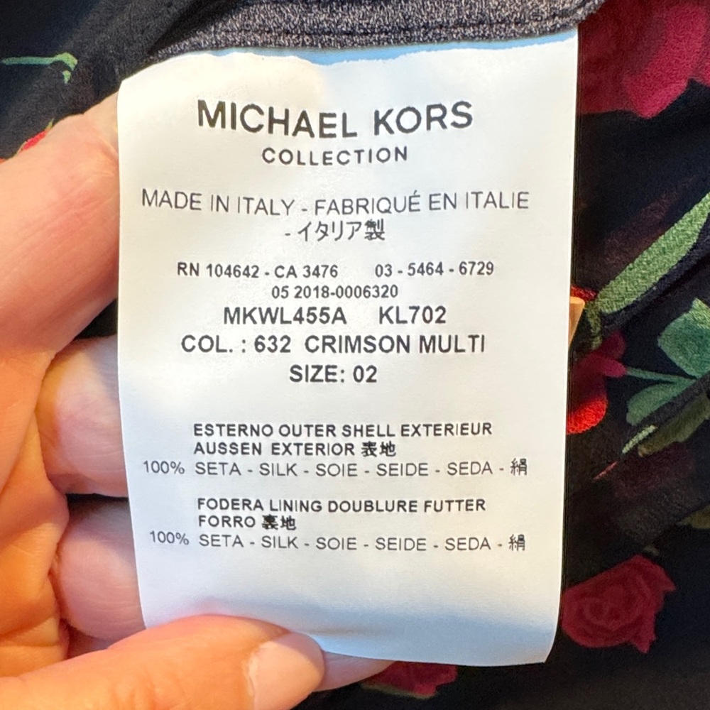 MICHAEL KORS Collection Rose Silk Georgette Crepe Tie Neck Dress 2 like new - Picture 4 of 5